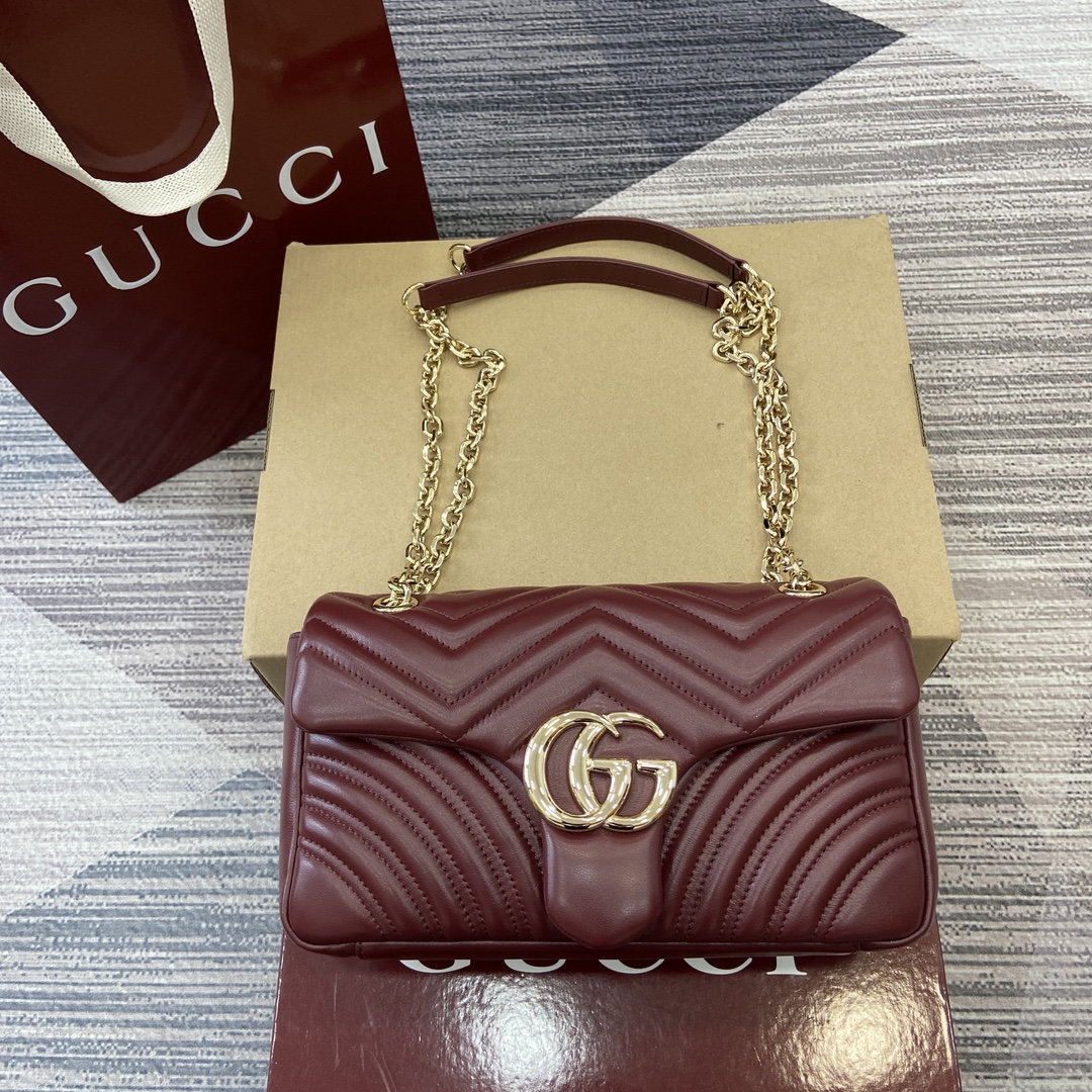 Gucci Marmont Medium Shoulder Bag, Ancorra Red Leather, Gold Chain Strap 2 i1748589542 432 0