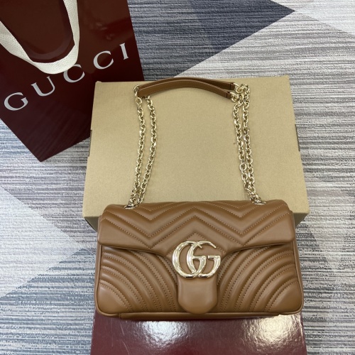 Gucci Marmont Leather Shoulder Bag with Chain Strap - Brown 1 Gucci Marmont Leather Shoulder Bag with Chain Strap - Brown