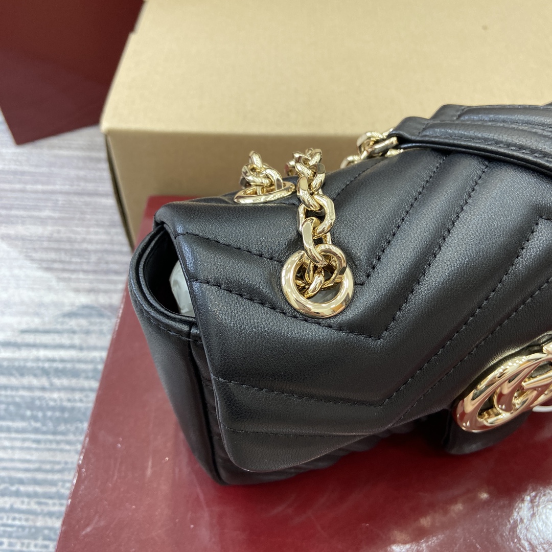 Gucci Marmont Small Shoulder Bag - Black Leather, Gold Hardware, Chain Strap 12 i1748589752 1427 0