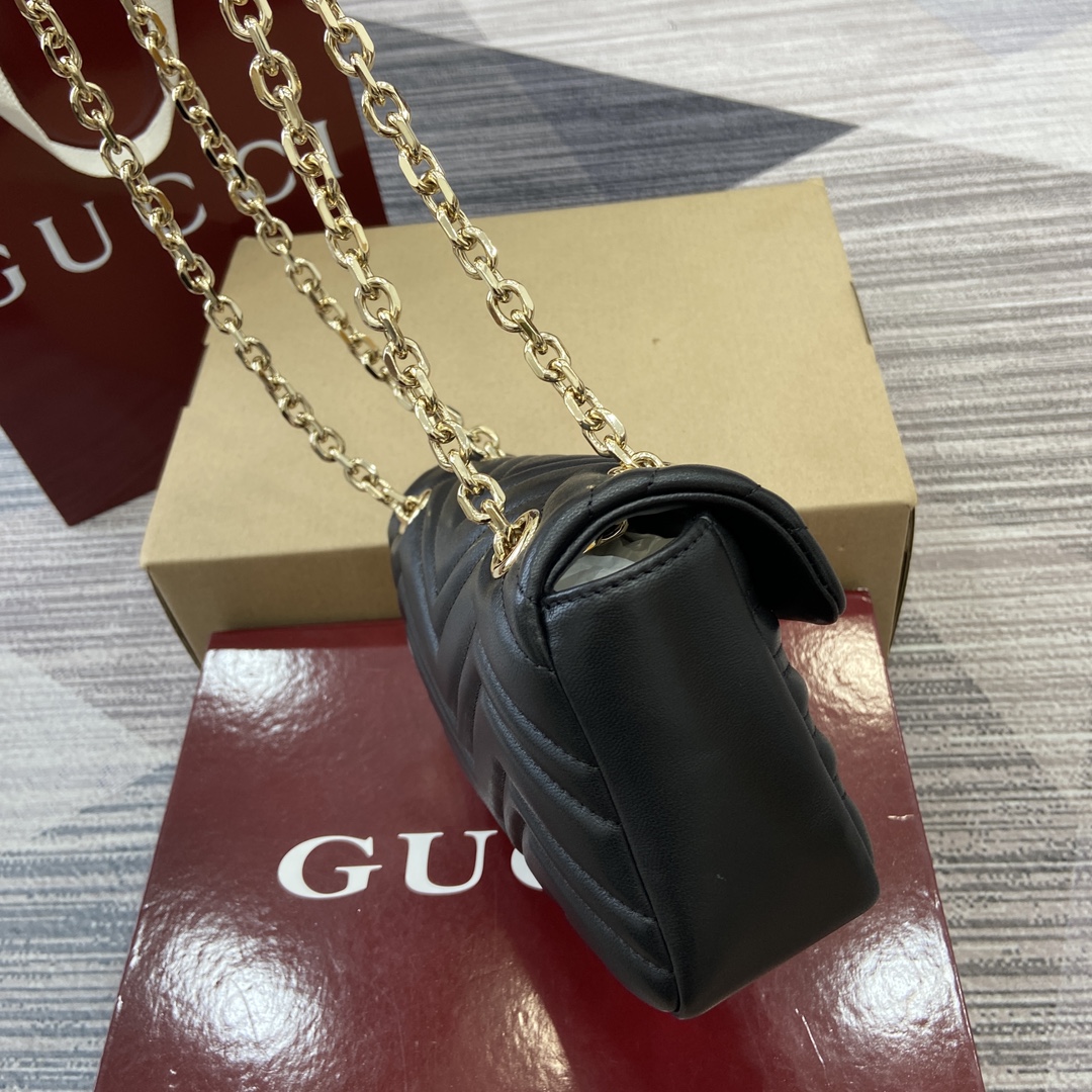 Gucci Marmont Small Shoulder Bag - Black Leather, Gold Hardware, Chain Strap 4 i1748589752 2901 0