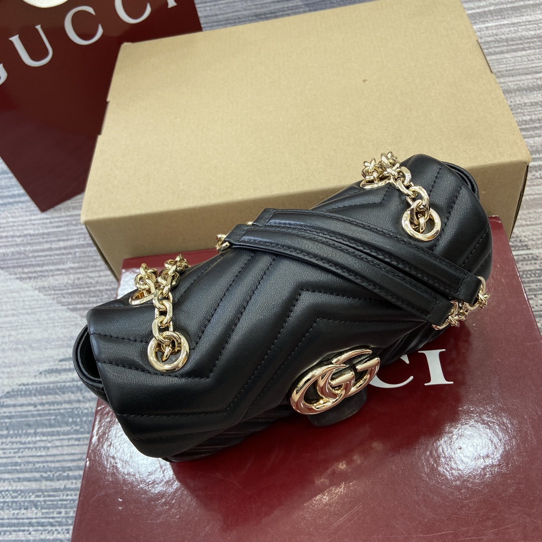 Gucci Marmont Small Shoulder Bag - Black Leather, Gold Hardware, Chain Strap 11 i1748589753 7362 0
