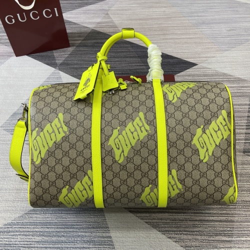 Gucci Duffle Bag with Currynew Art, Beige/Brown GG Coated Fabric, Yellow Accents 1 Gucci Duffle Bag with Currynew Art, Beige/Brown GG Coated Fabric, Yellow Accents