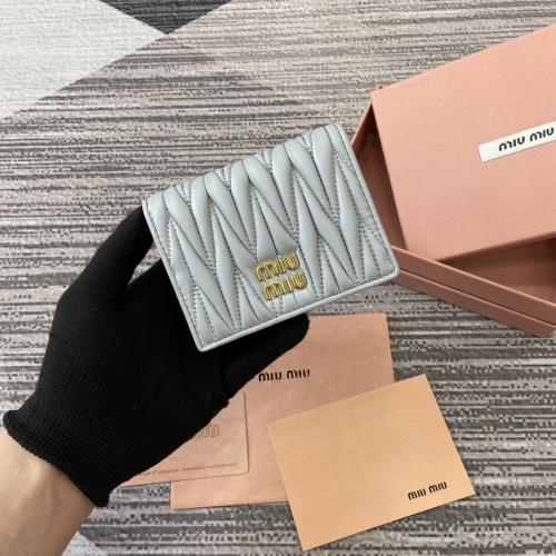 Miu Miu Pocket Wallet, Lambskin Leather, Light Gray with White Trim 1 Miu Miu Pocket Wallet, Lambskin Leather, Light Gray with White Trim