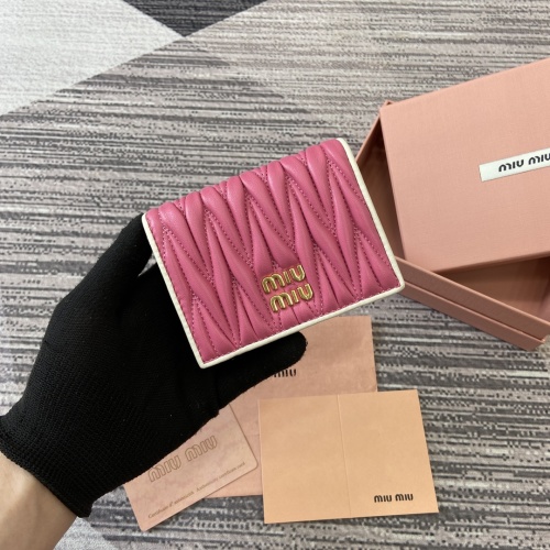 Miu Miu Pocket Wallet Compact Lambskin Leather Pink/White Edge 5MV204 1 Miu Miu Pocket Wallet Compact Lambskin Leather Pink/White Edge 5MV204