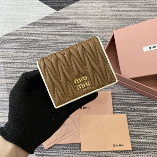Miu Miu Pocket Wallet: Lambskin Leather, Cognac Embroidery with White Trim 1 Miu Miu Pocket Wallet: Lambskin Leather, Cognac Embroidery with White Trim