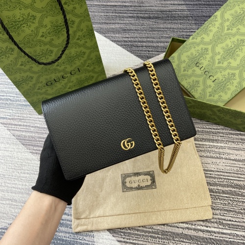 Gucci Marmont Black Leather Chain Wallet with Double G - Style 497985