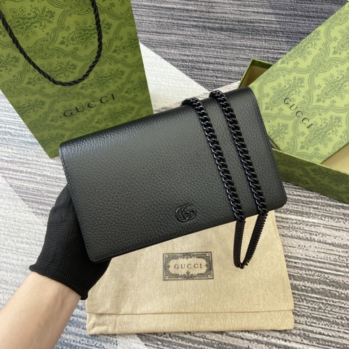 Gucci Marmont Black Leather Chain Wallet with Double G - Style 497985 1 Gucci Marmont Black Leather Chain Wallet with Double G - Style 497985