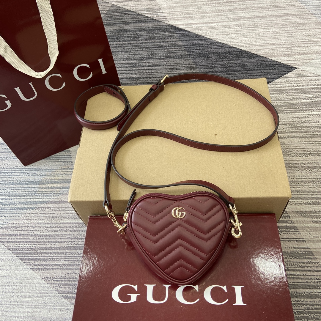 Gucci Marmont Heart Mini Bag Red Matelassé Leather Crossbody Handbag 3 i1750579295 1 0