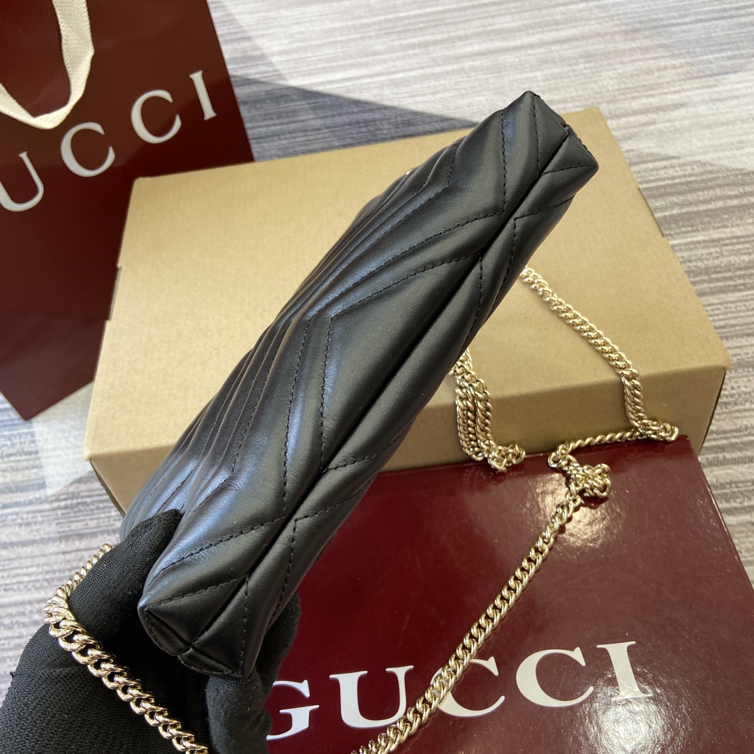 Gucci Marmont Leather Chain Wallet, Quilted Chevron Design, Black 8 i1750672829 1546 0