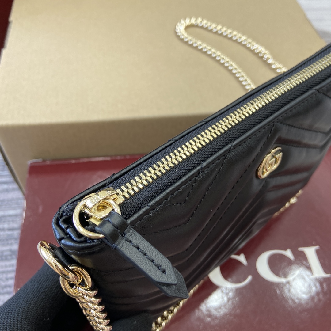 Gucci Marmont Leather Chain Wallet, Quilted Chevron Design, Black 6 i1750672829 2730 0