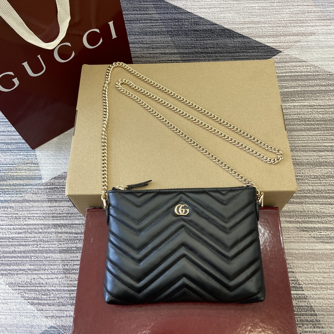 Gucci Marmont Leather Chain Wallet, Quilted Chevron Design, Black 2 i1750672829 4371 0