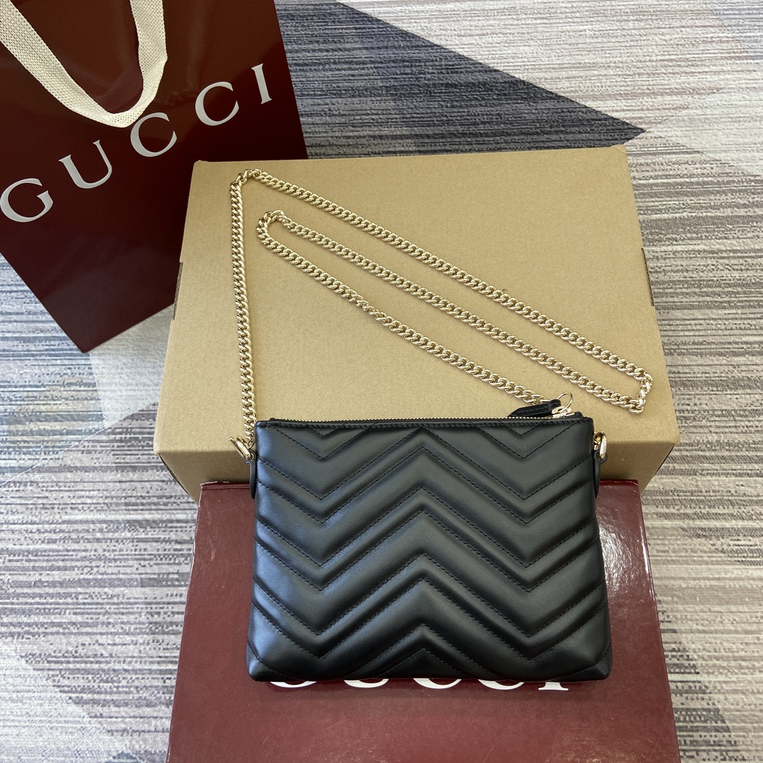 Gucci Marmont Leather Chain Wallet, Quilted Chevron Design, Black 3 i1750672829 9971 0