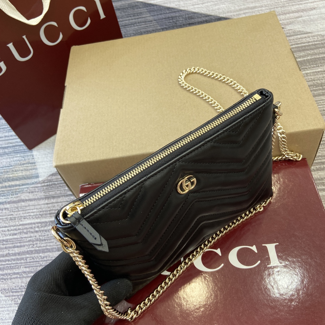 Gucci Marmont Leather Chain Wallet, Quilted Chevron Design, Black 5 i1750672830 2066 0