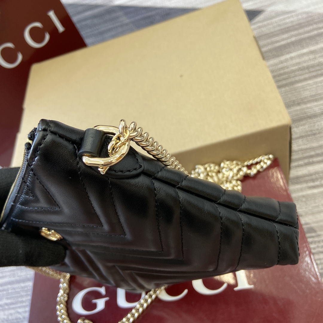 Gucci Marmont Leather Chain Wallet, Quilted Chevron Design, Black 10 i1750672830 2556 0