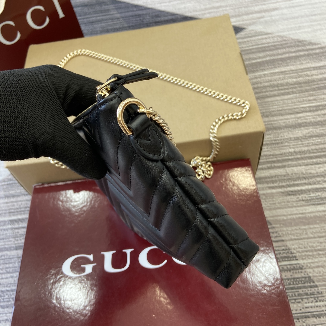 Gucci Marmont Leather Chain Wallet, Quilted Chevron Design, Black 4 i1750672830 616 0
