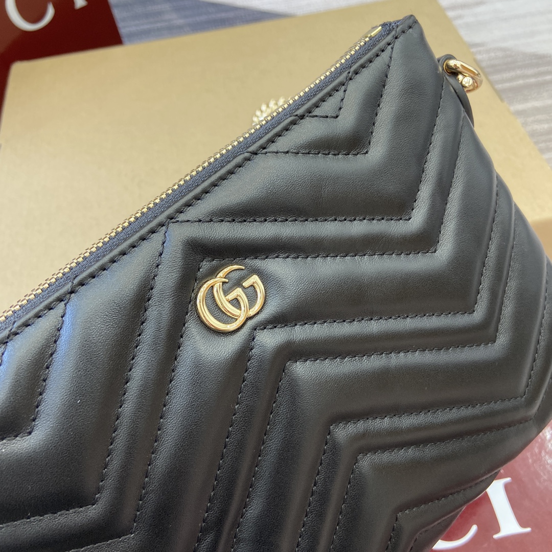 Gucci Marmont Leather Chain Wallet, Quilted Chevron Design, Black 7 i1750672830 9347 0