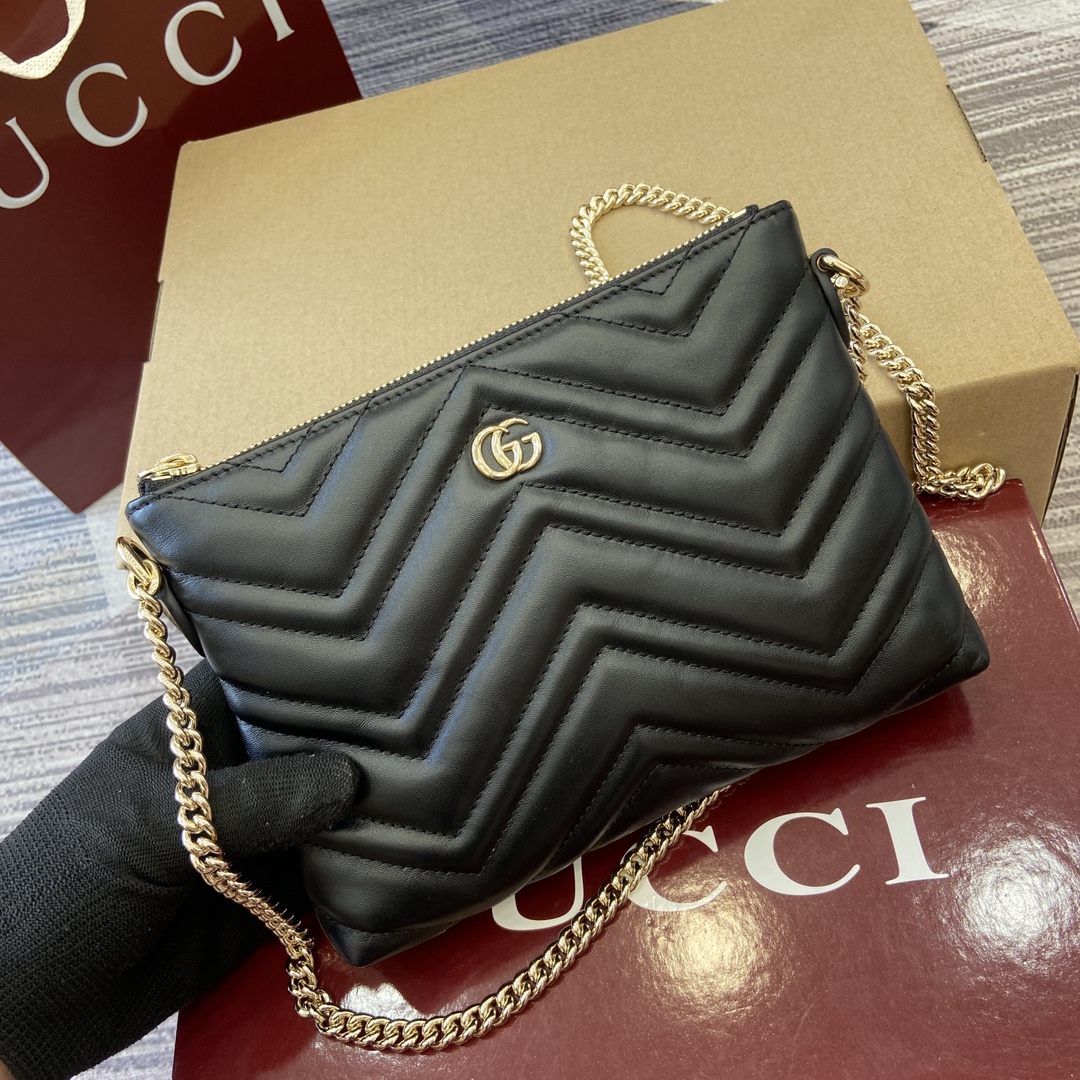 Gucci Marmont Leather Chain Wallet, Quilted Chevron Design, Black 1 i1750672830 9544 0