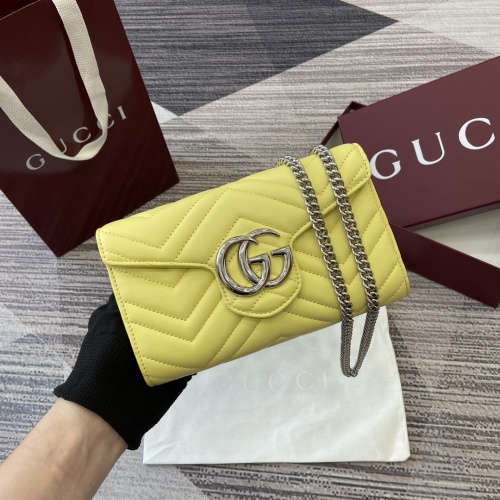 Gucci Marmont Quilted Leather Chain Wallet - Light Yellow, 20 x 12 x 4 cm 1 Gucci Marmont Quilted Leather Chain Wallet - Light Yellow, 20 x 12 x 4 cm