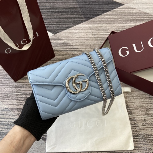 Gucci Marmont Light Blue Leather Chain Wallet - Iconic Double G 1 Gucci Marmont Light Blue Leather Chain Wallet - Iconic Double G