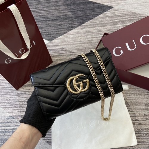 Gucci Marmont Black Leather Chain Wallet Bag - Style 837745 1 Gucci Marmont Black Leather Chain Wallet Bag - Style 837745