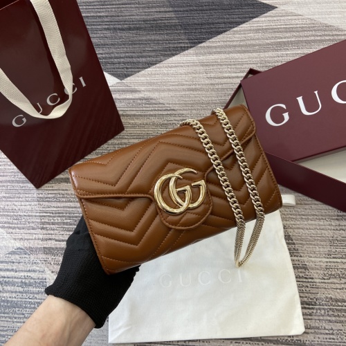 Gucci Marmont Leather Chain Wallet Brown 20 cm - Designer Handbag