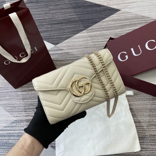 Gucci Marmont Chain Wallet in White Quilted Leather with Gold Hardware 1 Gucci Marmont Chain Wallet in White Quilted Leather with Gold Hardware