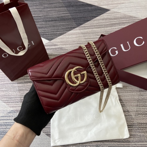 Gucci Marmont Chain Wallet - Quilted Leather, Red, Double G Hardware