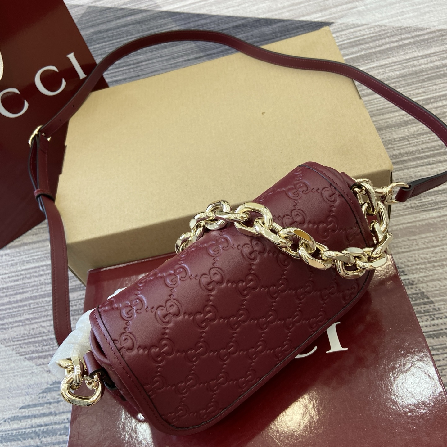 Gucci Emblem Red Leather Shoulder Bag with Chain Strap - Style 847448 6 i1753426792600 1188 0 5