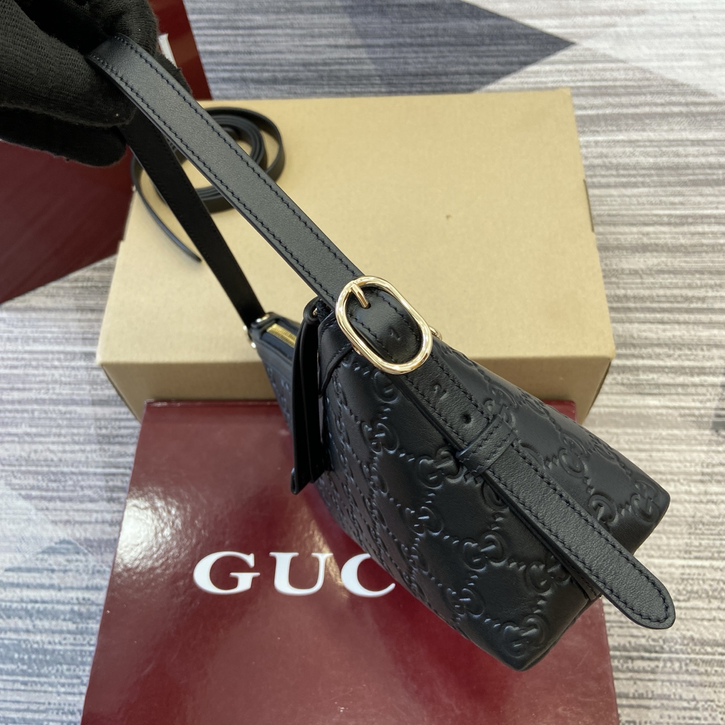Gucci Emblem Embossed Leather Shoulder Bag, 22cm, Black 5 i1753426823239 4114 0 2