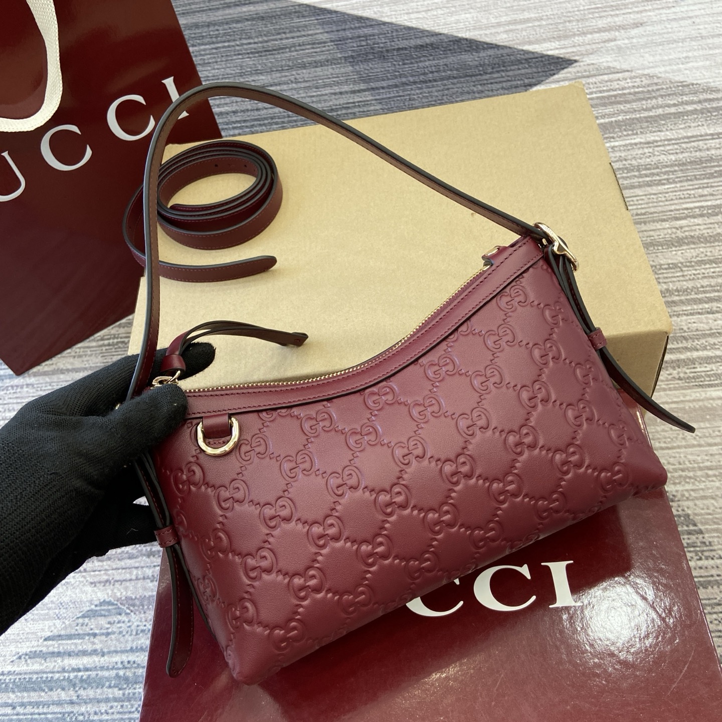 Gucci Emblem Embossed Leather Shoulder Bag, Ancorra Red 1 i1753426835095 1038 0 6
