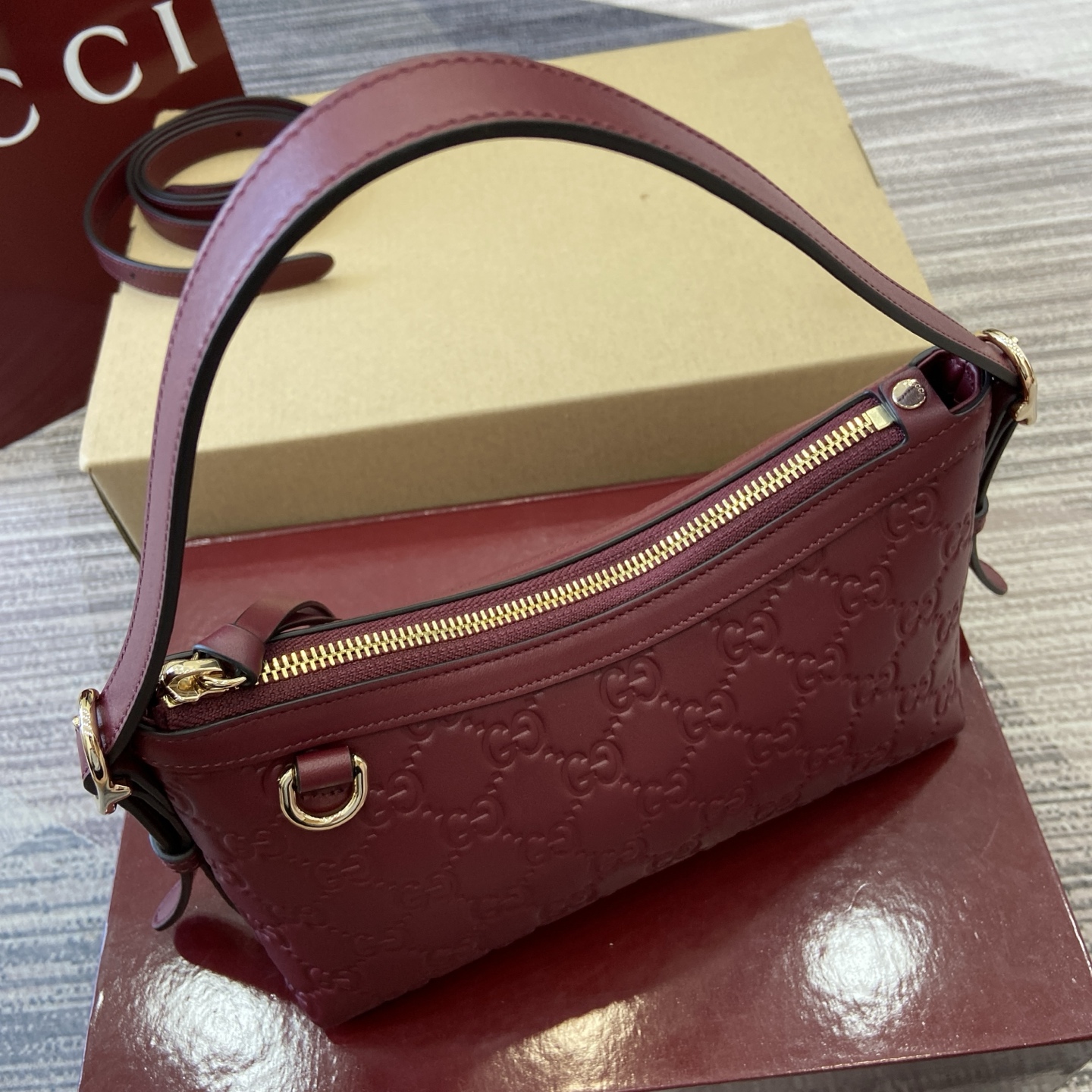 Gucci Emblem Embossed Leather Shoulder Bag, Ancorra Red 11 i1753426835188 5407 0 3