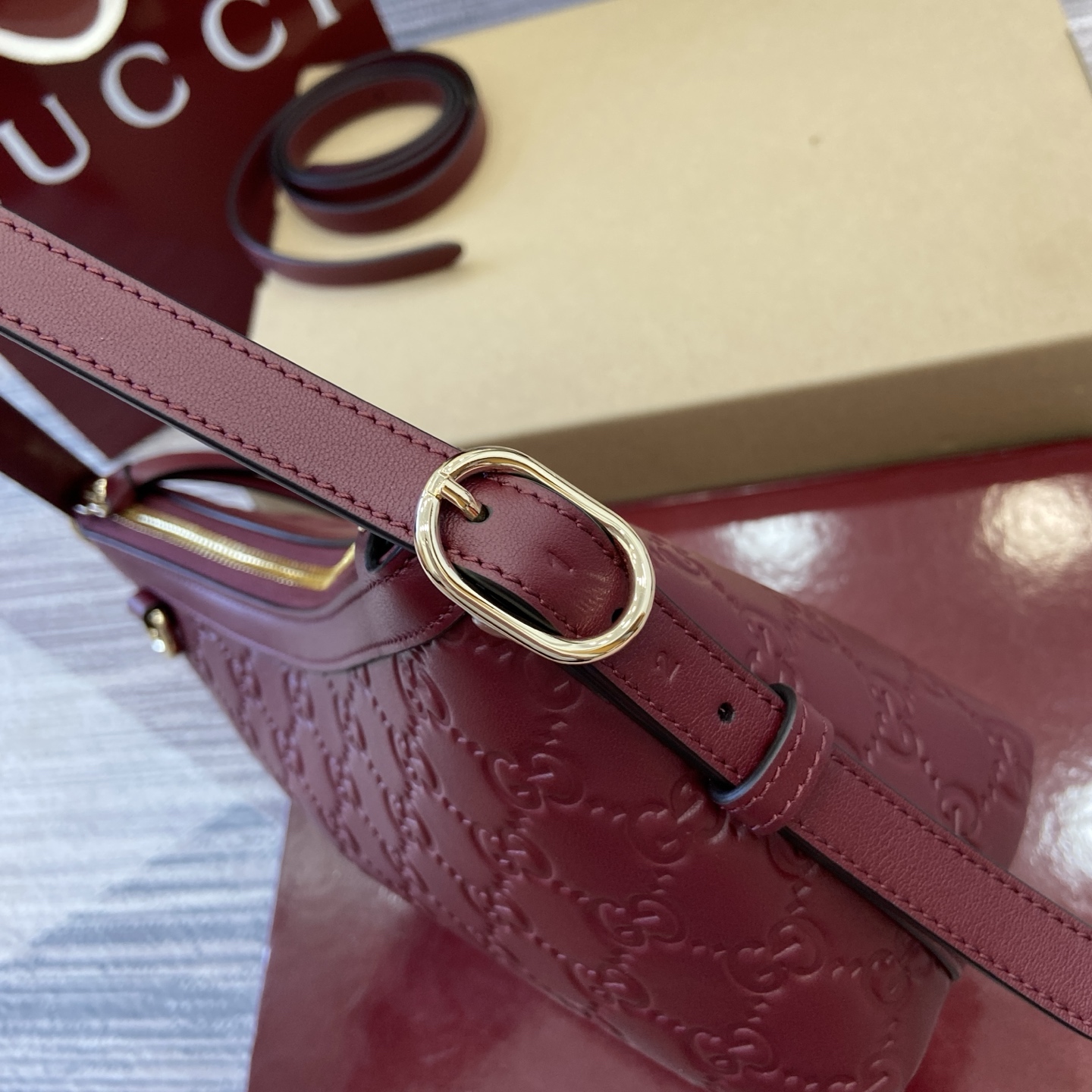 Gucci Emblem Embossed Leather Shoulder Bag, Ancorra Red 8 i1753426835265 7349 0 8