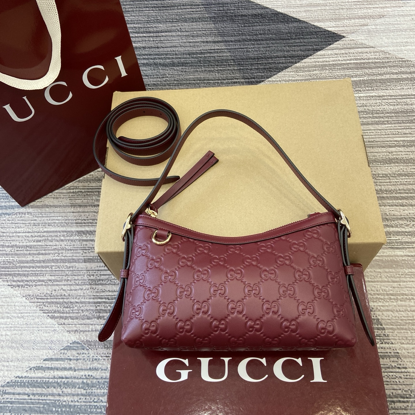 Gucci Emblem Embossed Leather Shoulder Bag, Ancorra Red 2 i1753426836764 4548 0 0