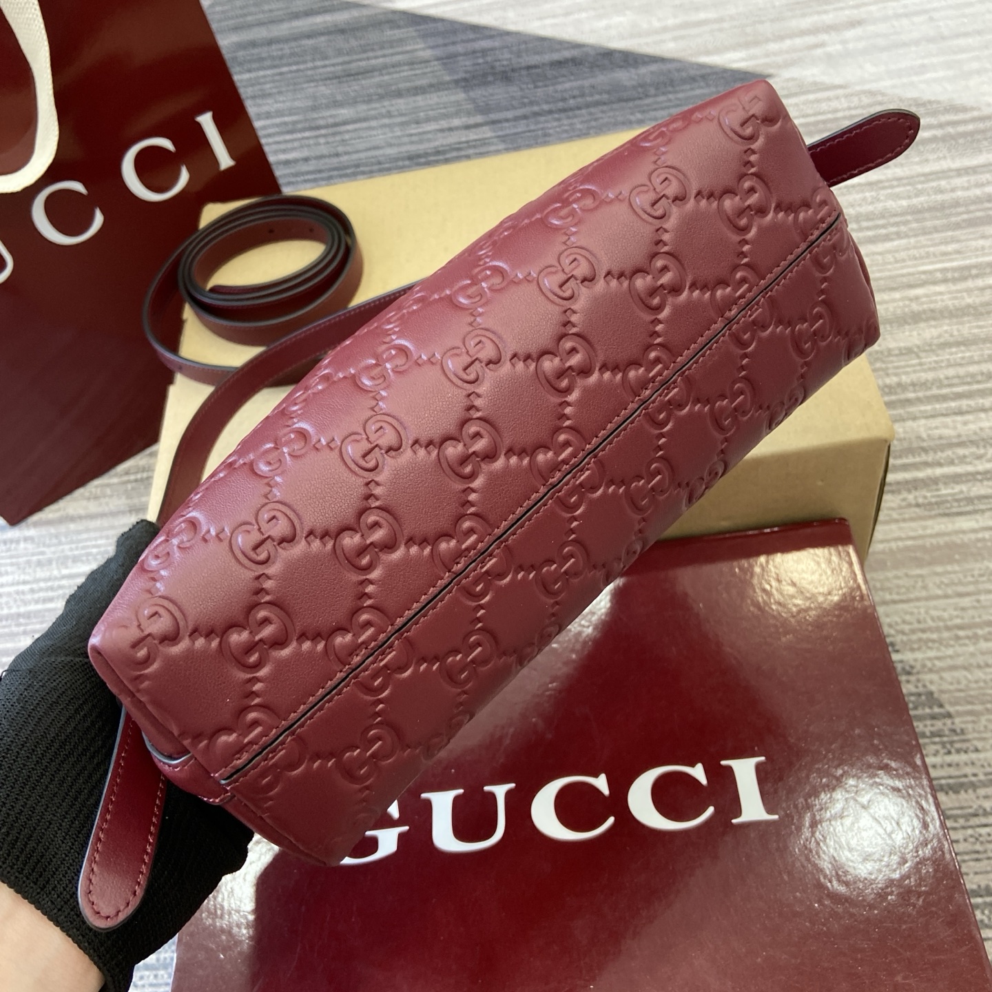 Gucci Emblem Embossed Leather Shoulder Bag, Ancorra Red 7 i1753426836827 2045 0 7