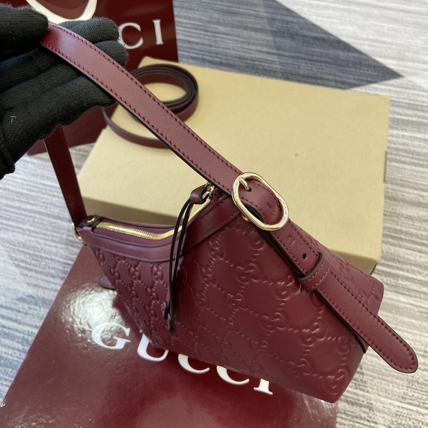 Gucci Emblem Embossed Leather Shoulder Bag, Ancorra Red 4 i1753426838101 8103 0 2