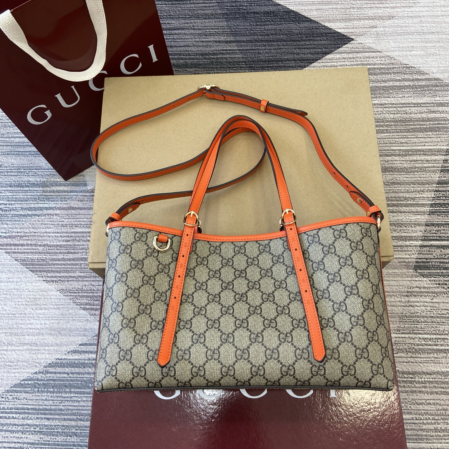 Gucci Emblem Small Tote Bag - Iconic Design, Orange Trim, and Premium Quality