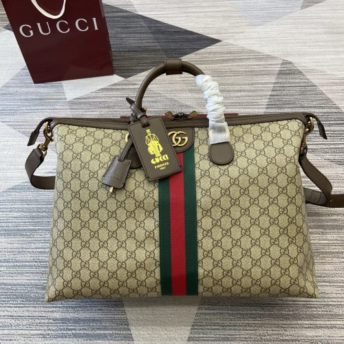 Gucci Savoy Duffle Bag Beige and Brown GG Supreme Canvas with Web Stripe 1 Gucci Savoy Duffle Bag Beige and Brown GG Supreme Canvas with Web Stripe