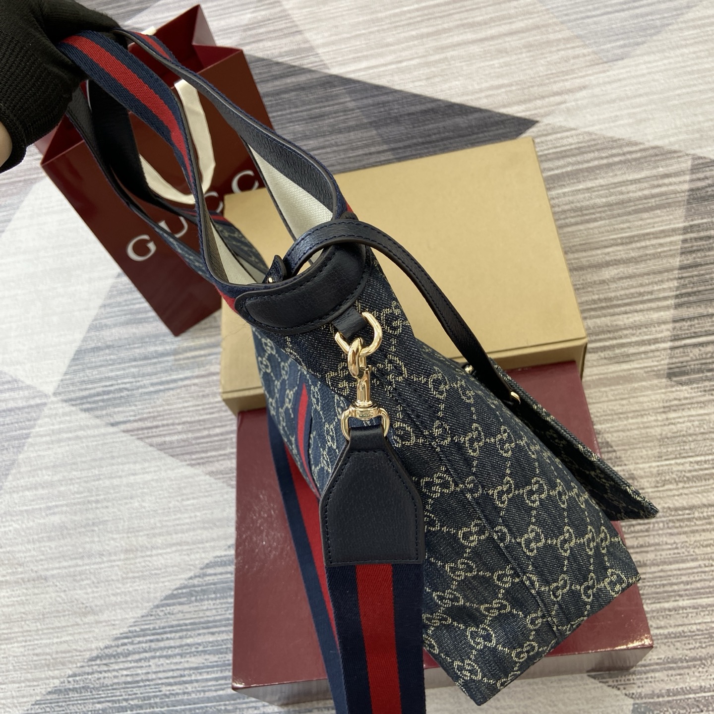 Gucci Giglio Denim Tote Bag with Detachable Pouch - Blue, 50x47x14cm 5 i1753854040281 3381 0 2