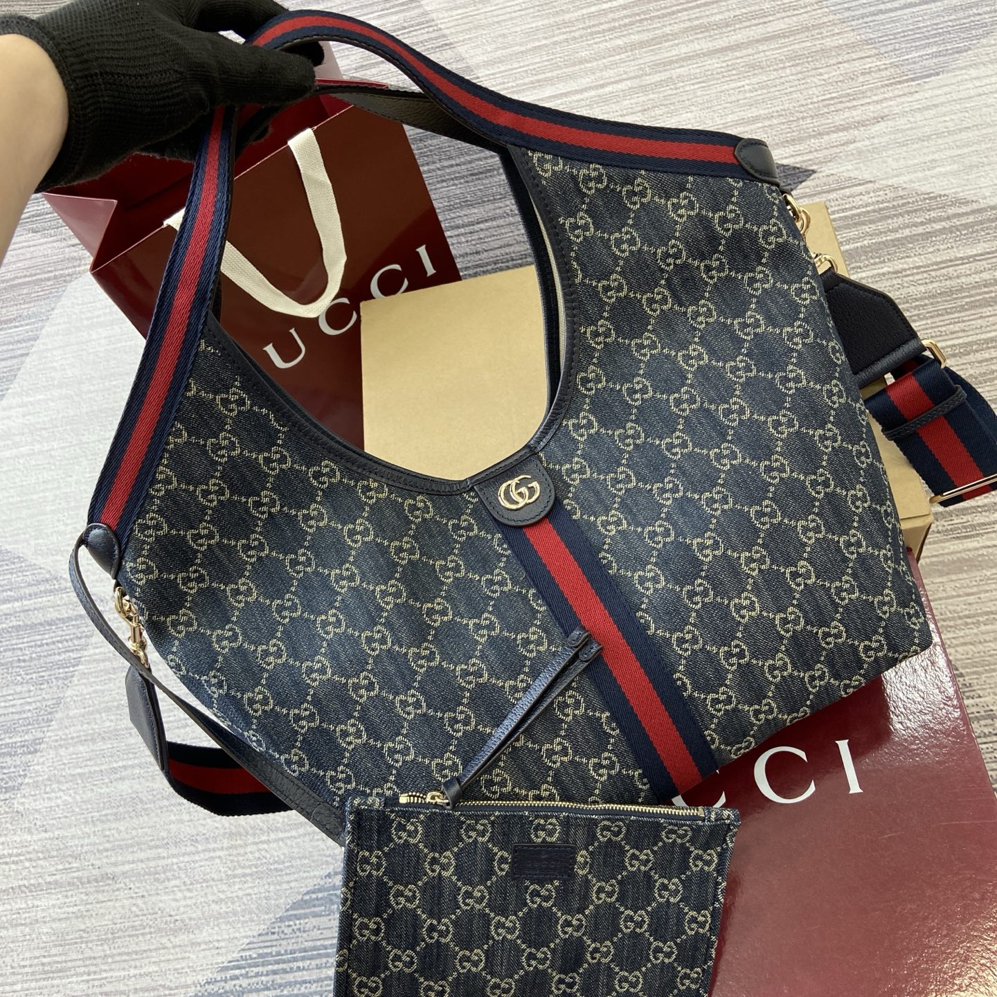 Gucci Giglio Denim Tote Bag with Detachable Pouch - Blue, 50x47x14cm 2 i1753854040459 2170 0 5