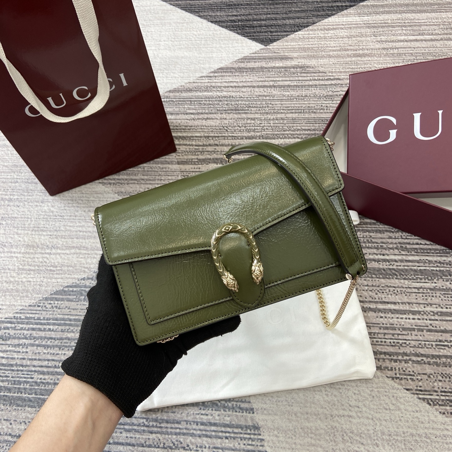 Gucci Dionysus Forest Green Leather Wallet on Chain Shoulder Bag