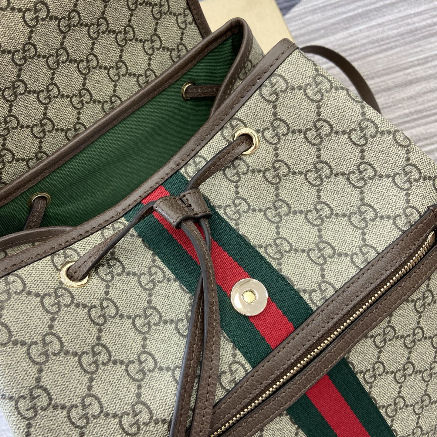 Gucci Ophidia GG Supreme Mini Backpack Beige/Brown Leather Trim, Top Handle 13 i1754118926261 2850 0 12