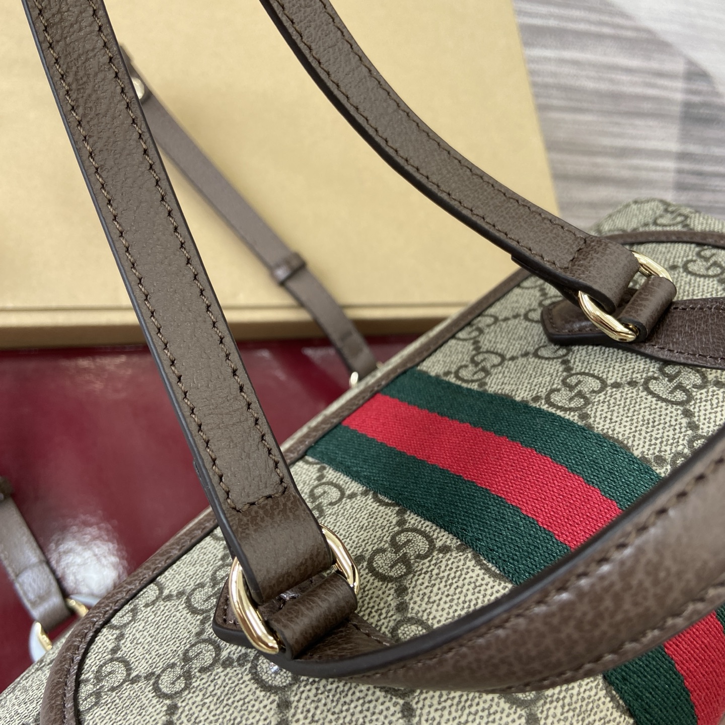 Gucci Ophidia GG Supreme Mini Backpack Beige/Brown Leather Trim, Top Handle 8 i1754118926425 9840 0 7