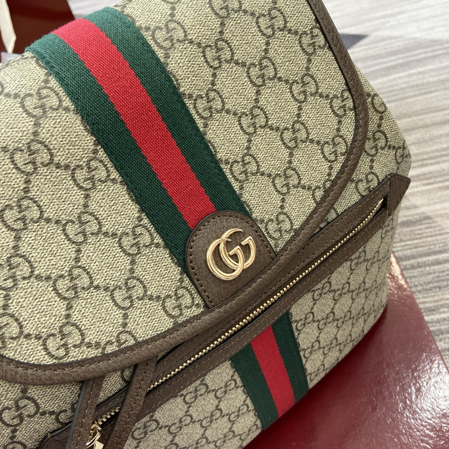 Gucci Ophidia GG Supreme Mini Backpack Beige/Brown Leather Trim, Top Handle 15 i1754118928293 6220 0 4