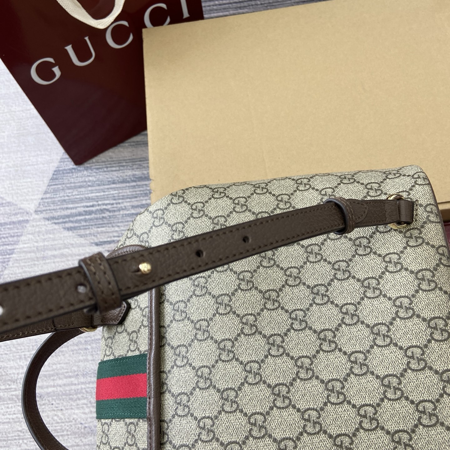 Gucci Ophidia GG Supreme Mini Backpack Beige/Brown Leather Trim, Top Handle 9 i1754118929969 3675 0 8