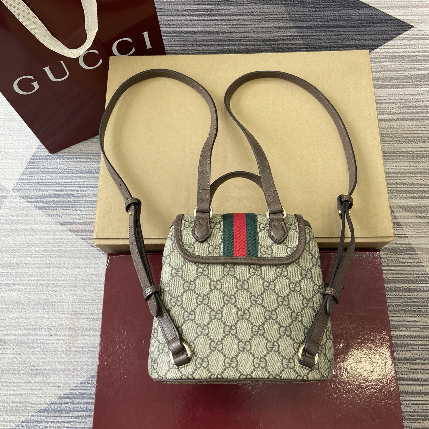 Gucci Ophidia GG Supreme Mini Backpack Beige/Brown, 19.5cm x 20cm x 12.5cm 4 i1754118938297 3407 0 1
