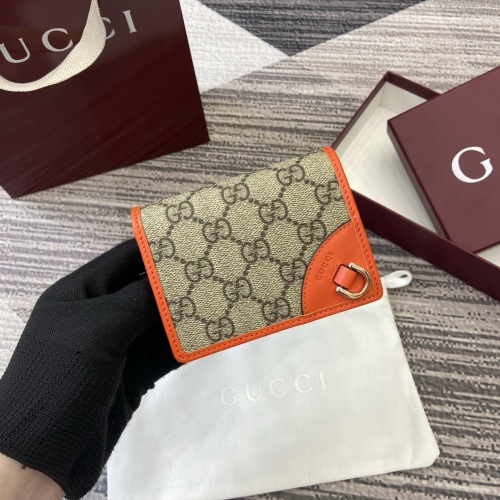 Gucci Emblem Beige and Orange Mini Wallet GG Canvas with Leather Trim 1 Gucci Emblem Beige and Orange Mini Wallet GG Canvas with Leather Trim