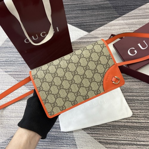 Gucci Emblem Beige & Orange Coated Canvas Wallet-on-Chain 820688 1 Gucci Emblem Beige & Orange Coated Canvas Wallet-on-Chain 820688