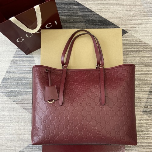 Gucci Emblem Embossed Leather Tote Bag - Anchora Red - 37cm x 31cm x 16cm 1 Gucci Emblem Embossed Leather Tote Bag - Anchora Red - 37cm x 31cm x 16cm
