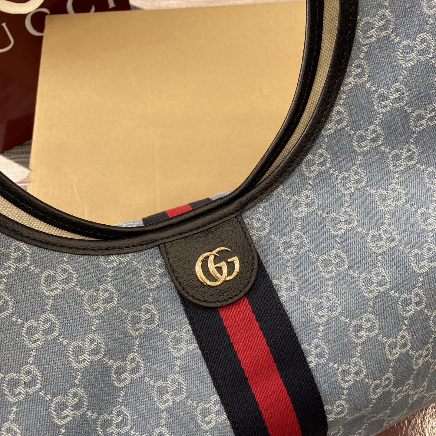 Gucci Giglio Denim Tote Bag with Removable Pouch - Blue/White 6 i1755849005136 298 0 6