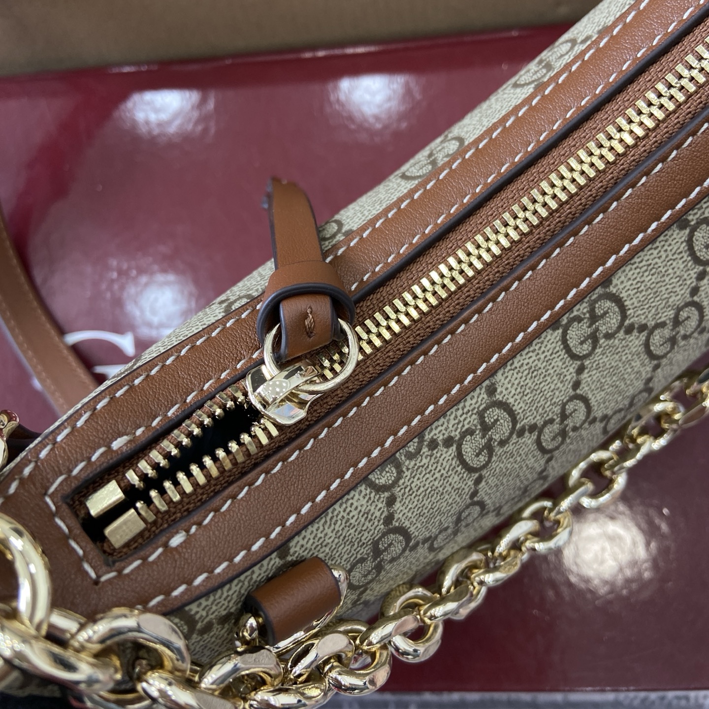 Gucci Emblem Shoulder Bag Beige and Dark Brown GG Coated Canvas, 24cm 6 i1755849306405 5633 0 5